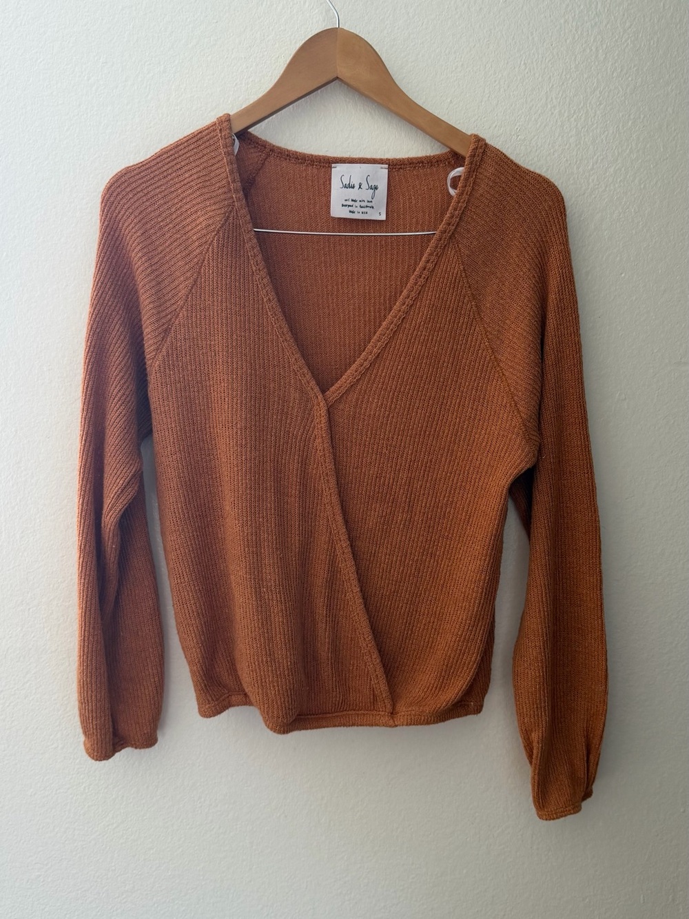 Sadie & Sage Burnt Orange Wrap-Style V-Neck Sweater